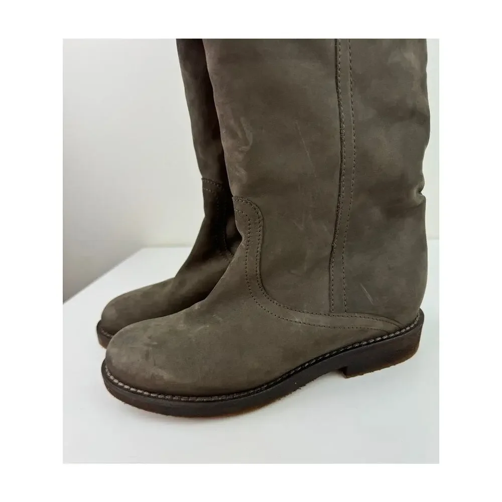 Le Jabot Suede Knee-High Boots Shearling Lined Convertible Fold Over Brown Sz 39